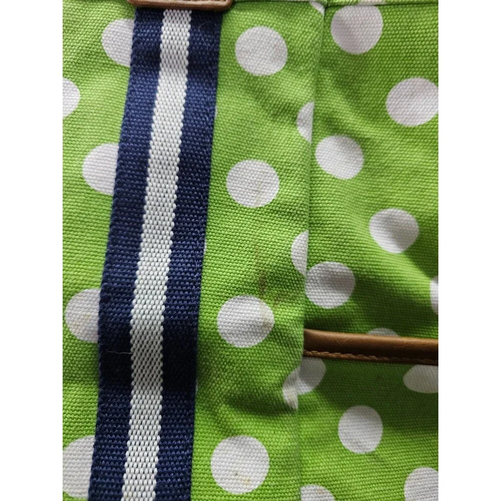 Pottery Barn Kids Diaper Bag Tote Green White Polka Dot Canvas Striped
